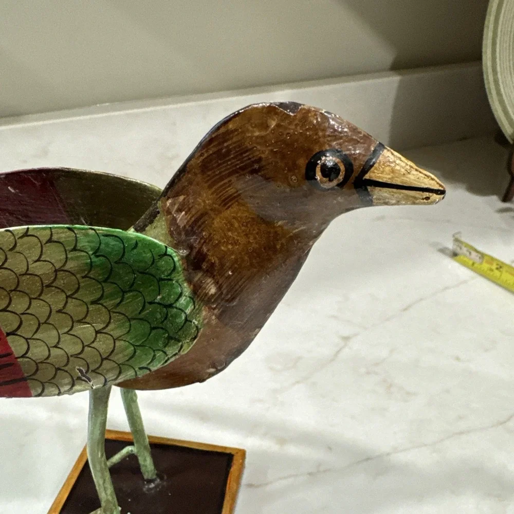 Pottery Barn Folk Art Metal Bird Floral Figurine Home Decor